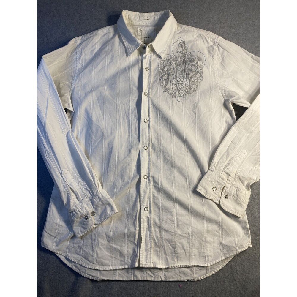 BKE Buckle Shirt‎ Men's XLarge  Slim Fit White Pearl Snap Western Textured